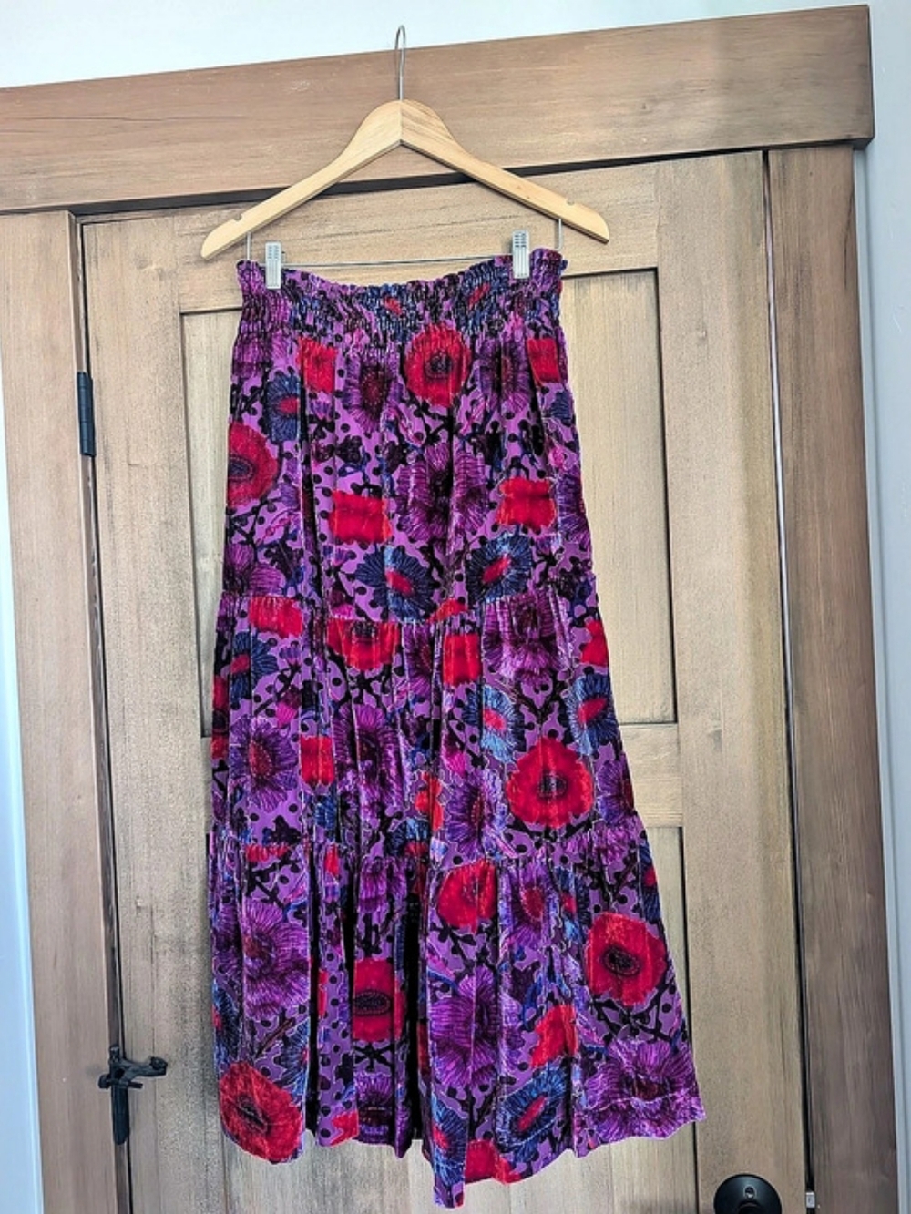 Anthropologie Floral Maxi Skirt in Purple & Red Size Small